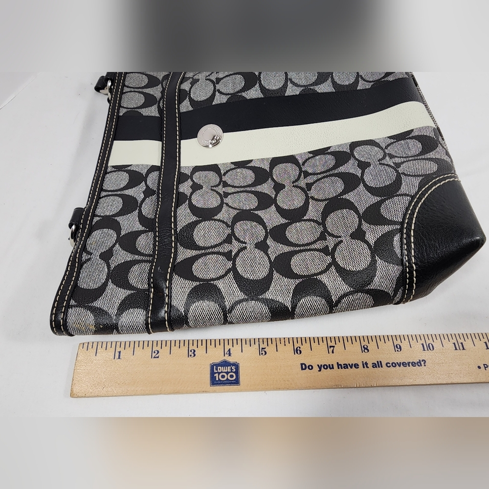 Coach Heritage Signature Chelsea Stripe Tote No. J0973-F14477 Gray Black Blue - Picture 15 of 16
